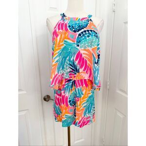 Lilly Pulitzer Halter Multicolor Goombay Smashed Print Edona Romper Size 2 NWT
